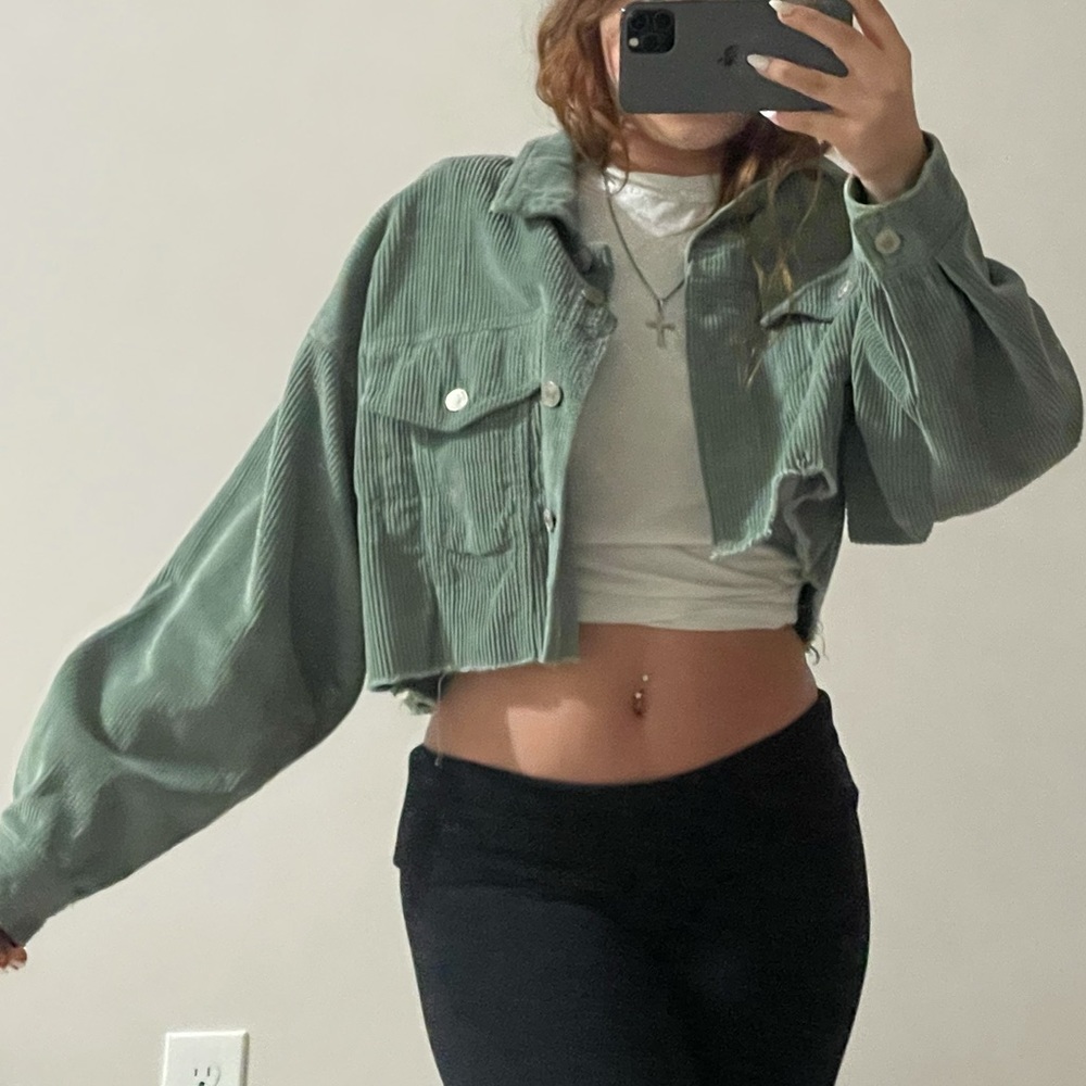 Green Ribbed Forever 21 Jean Jacket